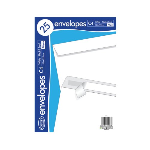 County Stationery C4 Peel and Seal Envelopes White x25 (Pack of 20) C509 County Stationery C4 Peel and Seal Envelopes White x25 (Pack of 20) C509