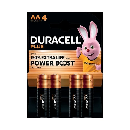 Duracell Plus AA Battery Alkaline 150% Extra Life Power Boost (Pack of 4) 5009370+ Duracell Plus AA Battery Alkaline 150% Extra Life Power Boost (Pack of 4) 5009370+