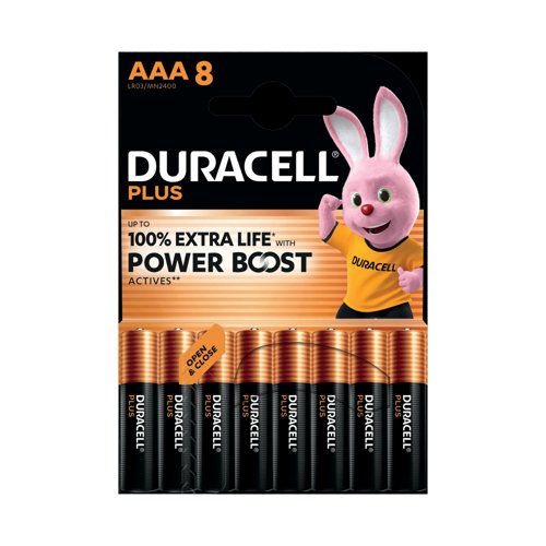 Duracell Plus AAA Battery Alkaline 100% Extra Life Power Boost (Pack of 8) 5009380+ Duracell Plus AAA Battery Alkaline 100% Extra Life Power Boost (Pack of 8) 5009380+