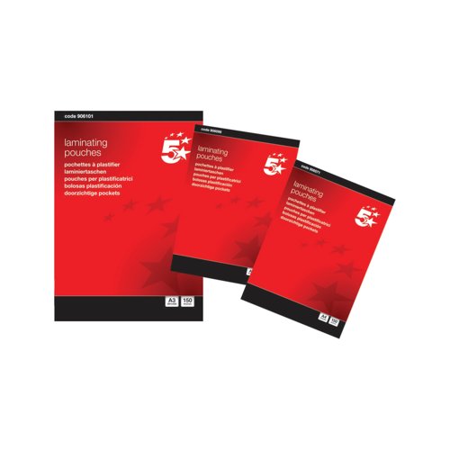 5 Star Office Laminating Pouches 150 Micron A4 Gloss (Pack of 100) 5 Star Office Laminating Pouches 150 Micron A4 Gloss (Pack of 100)