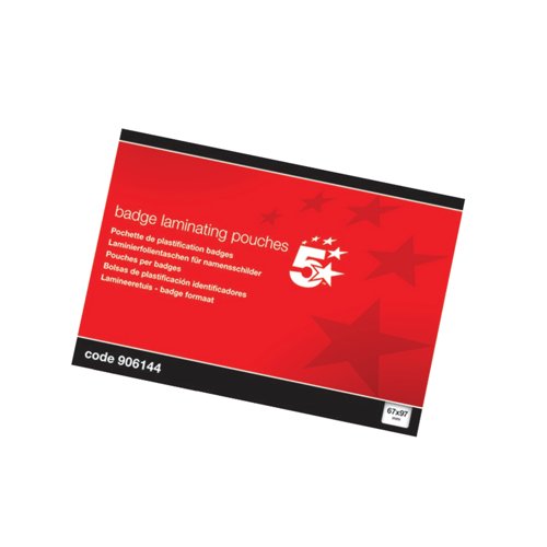 5 Star Office Laminating Pouches 250 Micron Badge Size67X97Mm) Gloss (Pack of 100) 5 Star Office Laminating Pouches 250 Micron Badge Size67X97Mm) Gloss (Pack of 100)