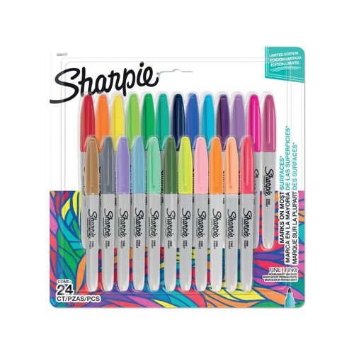 Sharpie Permanent Markers Fine Colouring Pens Assorted (Pack of 24) 2205177 Sharpie Permanent Markers Fine Colouring Pens Assorted (Pack of 24) 2205177