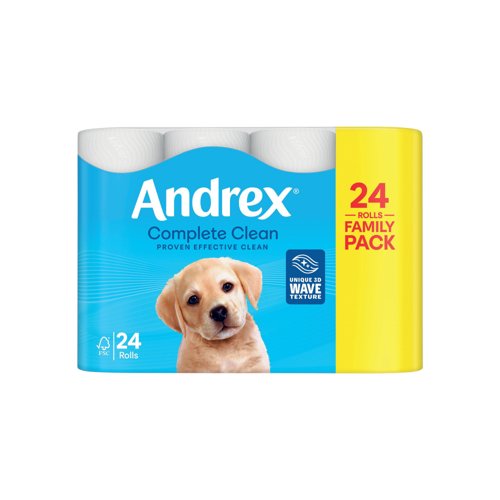 Andrex Complete Clean Toilet Roll 2-Ply 190 Sheets Per Roll (Pack of 24) 4970614 Andrex Complete Clean Toilet Roll 2-Ply 190 Sheets Per Roll (Pack of 24) 4970614