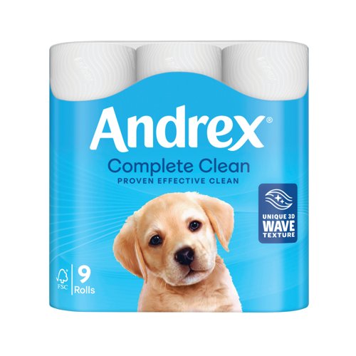 Andrex Complete Clean Toilet Roll 2-Ply 190 Sheets Per Roll (Pack of 9) 04970108 Andrex Complete Clean Toilet Roll 2-Ply 190 Sheets Per Roll (Pack of 9) 04970108