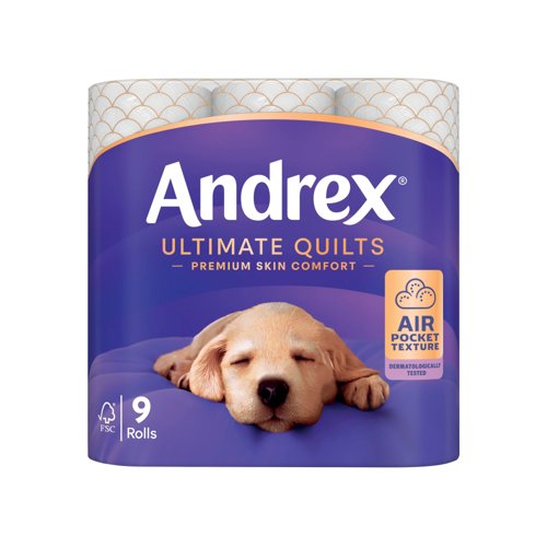 Andrex Ultimate Quilts Toilet Roll 3-Ply 460 Sheets Per Roll (Pack of 9) 4474132 Andrex Ultimate Quilts Toilet Roll 3-Ply 460 Sheets Per Roll (Pack of 9) 4474132
