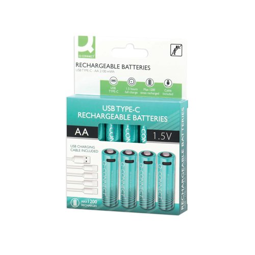 Q-Connect USB C Rechargeable Lithium Batteries Mignon AA (Pack of 4) KF14129 Q-Connect USB C Rechargeable Lithium Batteries Mignon AA (Pack of 4) KF14129