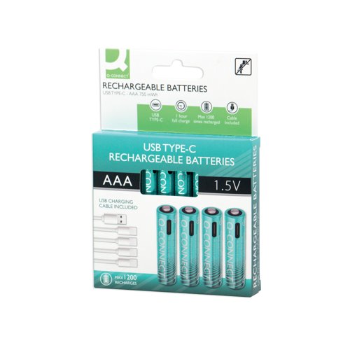 Q-Connect USB C Rechargeable Lithium Batteries Micro AAA (Pack of 4) KF14130 Q-Connect USB C Rechargeable Lithium Batteries Micro AAA (Pack of 4) KF14130