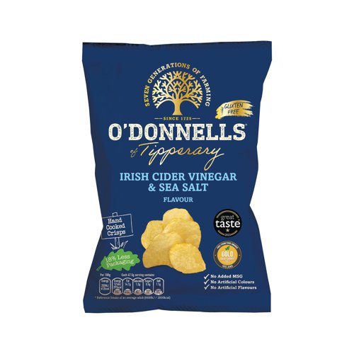 O'Donnells Irish Cider Vinegar and Sea Salt Flavour Crisps (Pack of 32) 933587-C O'Donnells Irish Cider Vinegar and Sea Salt Flavour Crisps (Pack of 32) 933587-C
