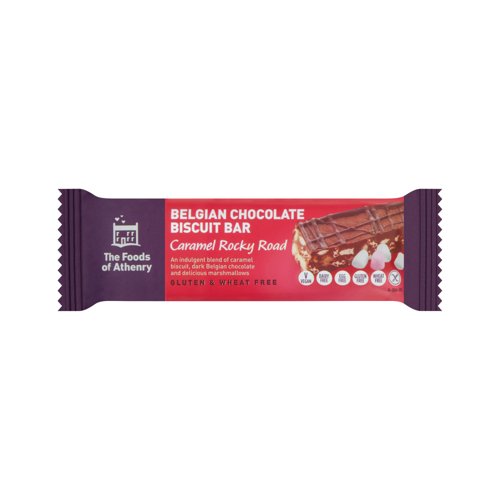 The Foods of Athenry GF Dark Belgian Chocolate Biscuit Bar Caramel Rocky Road (Pack of 20) 590889 The Foods of Athenry GF Dark Belgian Chocolate Biscuit Bar Caramel Rocky Road (Pack of 20) 590889