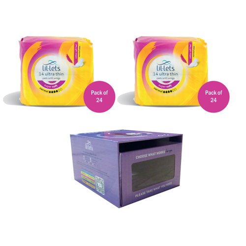 Lil-Lets Supersoft Sanitary Pads Normal x14 Pack of 24 Buy 2 Get FOC Dispenser Lil-Lets Supersoft Sanitary Pads Normal x14 Pack of 24 Buy 2 Get FOC Dispenser