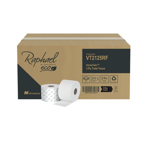 Raphael 2-Ply VersaTwin Toilet Roll 125m (Pack of 24) VT2125RFDS Raphael 2-Ply VersaTwin Toilet Roll 125m (Pack of 24) VT2125RFDS