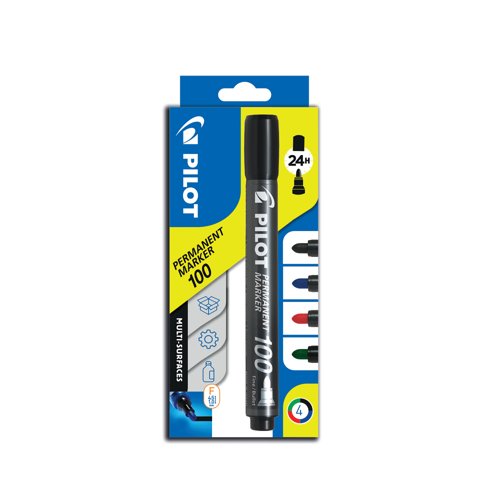 Pilot 100 Permanent Marker Pen Bullet Assorted Pack of 4 3131910501725 Pilot 100 Permanent Marker Pen Bullet Assorted Pack of 4 3131910501725