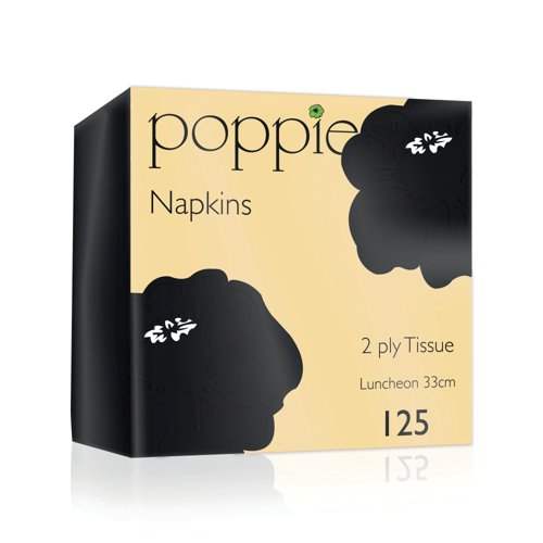Poppies 2-Ply Tissue Napkins Luncheon 4 Fold Black 33cm (Pack of 125) 3324BK Poppies 2-Ply Tissue Napkins Luncheon 4 Fold Black 33cm (Pack of 125) 3324BK