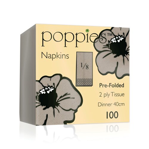 Poppies 2-Ply Tissue Dinner Napkins 8 Fold Pre-Folded Mocha 40cm (Pack of 100) 4028RC Poppies 2-Ply Tissue Dinner Napkins 8 Fold Pre-Folded Mocha 40cm (Pack of 100) 4028RC
