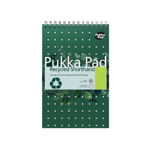 Pukka Pad Recycled Shorthand Jotta Pad Green (Pack of 3) RCSHRT160 Pukka Pad Recycled Shorthand Jotta Pad Green (Pack of 3) RCSHRT160