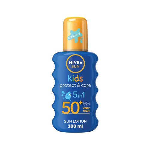 Nivea Sun Kids Protect and Care Coloured Sun Cream Lotion Spray 5in1 SPF 50+ 200ml C009317 Nivea Sun Kids Protect and Care Coloured Sun Cream Lotion Spray 5in1 SPF 50+ 200ml C009317