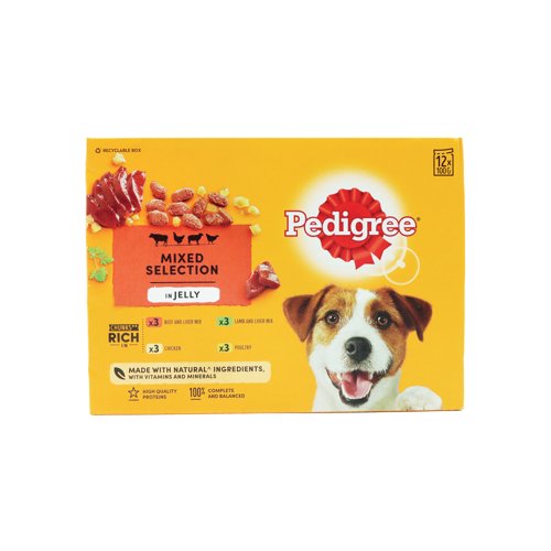 Pedigree Adult Wet Dog Food in Jelly Mixed Selection 100g Pouches (Pack of 12) 545402 Pedigree Adult Wet Dog Food in Jelly Mixed Selection 100g Pouches (Pack of 12) 545402