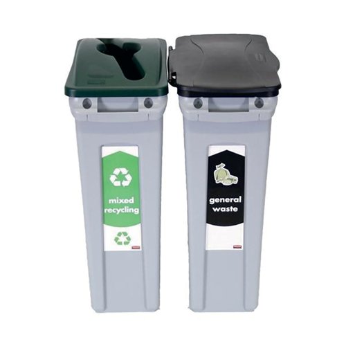 Rubbermaid Slim Jim 2-Stream Recycling Station General Waste/Mixed Recycling 2129601 Rubbermaid Slim Jim 2-Stream Recycling Station General Waste/Mixed Recycling 2129601
