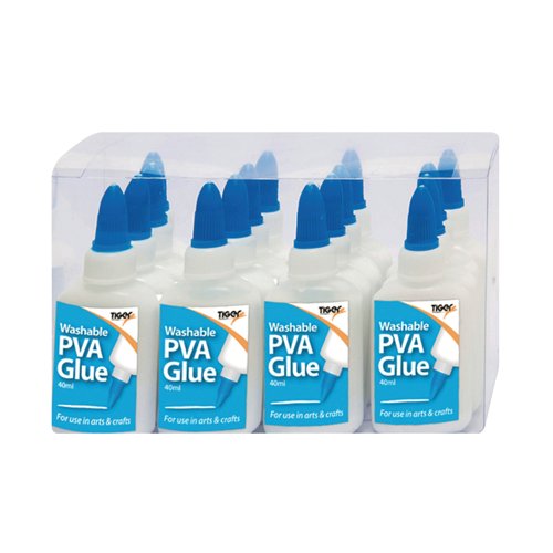 Tiger Washable PVA Glue 40ml (Pack of 16) 301559 Tiger Washable PVA Glue 40ml (Pack of 16) 301559