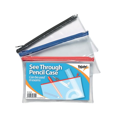 Tiger See Through Pencil Case 200 x 125mm (Pack of 12) 300794 Tiger See Through Pencil Case 200 x 125mm (Pack of 12) 300794