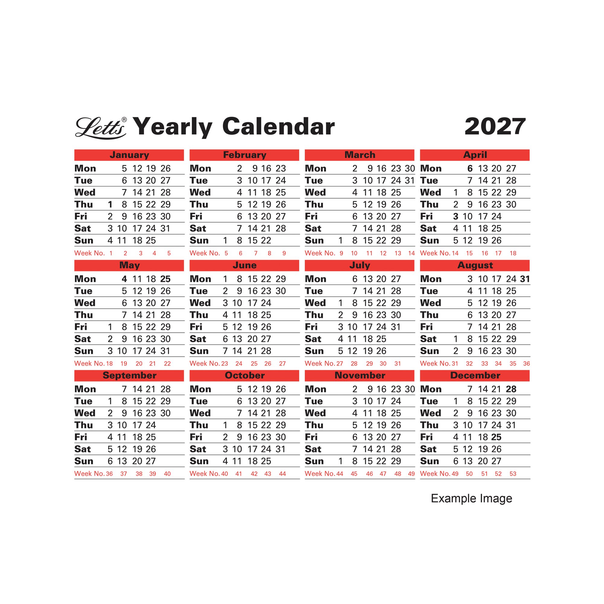LETTS YEARLY CALENDAR 2027