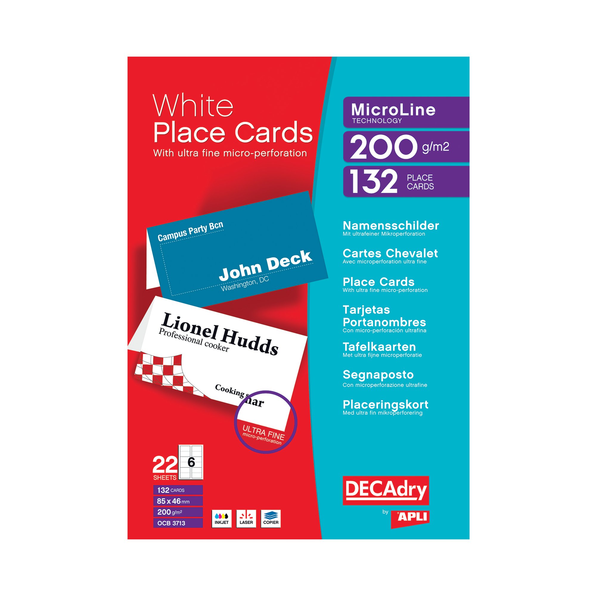 DECADRY PERF PLACECARD 85X46 WT P132