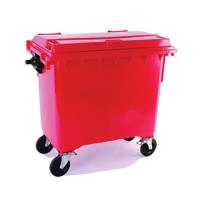 2WORK WHEELIE BIN 1100L W/FLT LD RED
