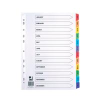 Q-Connect Index A4 Multi-Punched January-December Reinforced Multi-Colour Pre-Printed Tabs KF01524