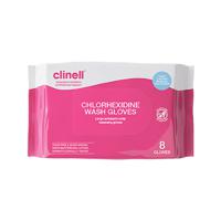 CLINELL CHLORHEXIDINE WASH GLOVE PK8