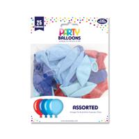 25 PARTY BALLOONS BLUE/RED PK6