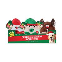 XMAS CRINKLEY/SQUEAKY DONUT TOY PK12
