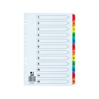 Q-Connect 1-12 Index Extra Wide Reinforced Multi-Colour Tabs KF76985