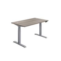 Jemini Sit/Stand Desk with Cable Ports 1400x800x630-1290mm Grey Oak/Silver KF809821