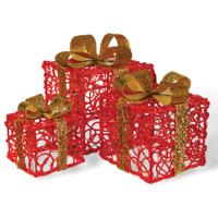 LED LIGHT UP XMAS PRESENTS RED PK3