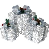 LED LIGHT UP XMAS PRESENTS SLV PK3