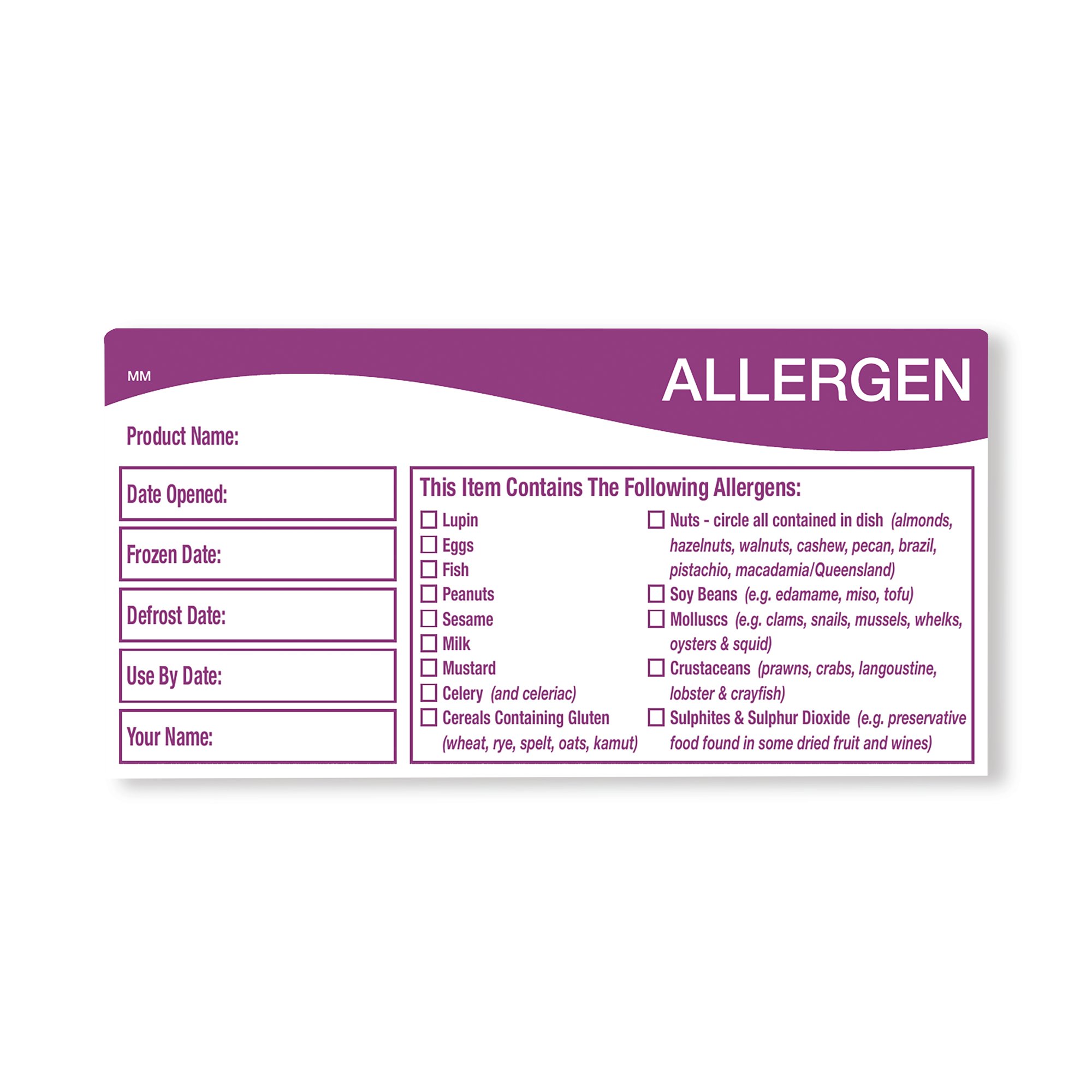 USEBY SHELF LIFE ALLERGEN LAB PK1000