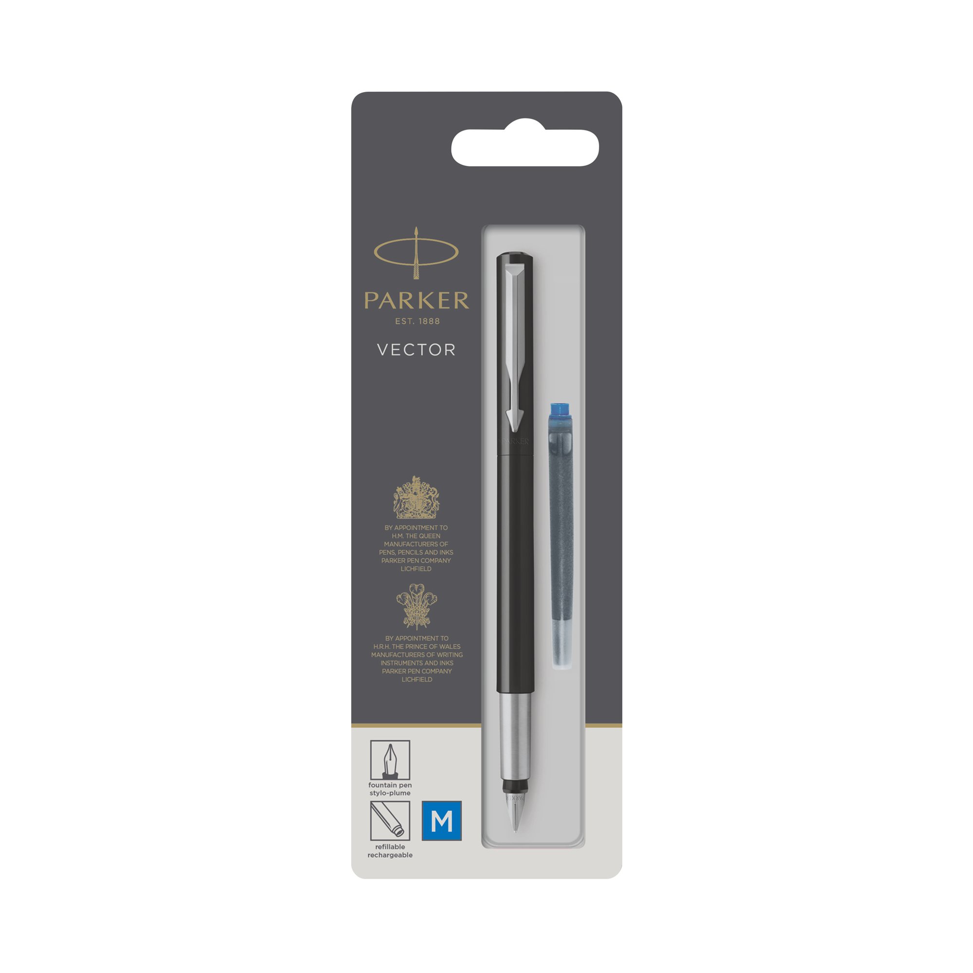 PARKER VECTOR BLACK FOUNTAIN PEN MED