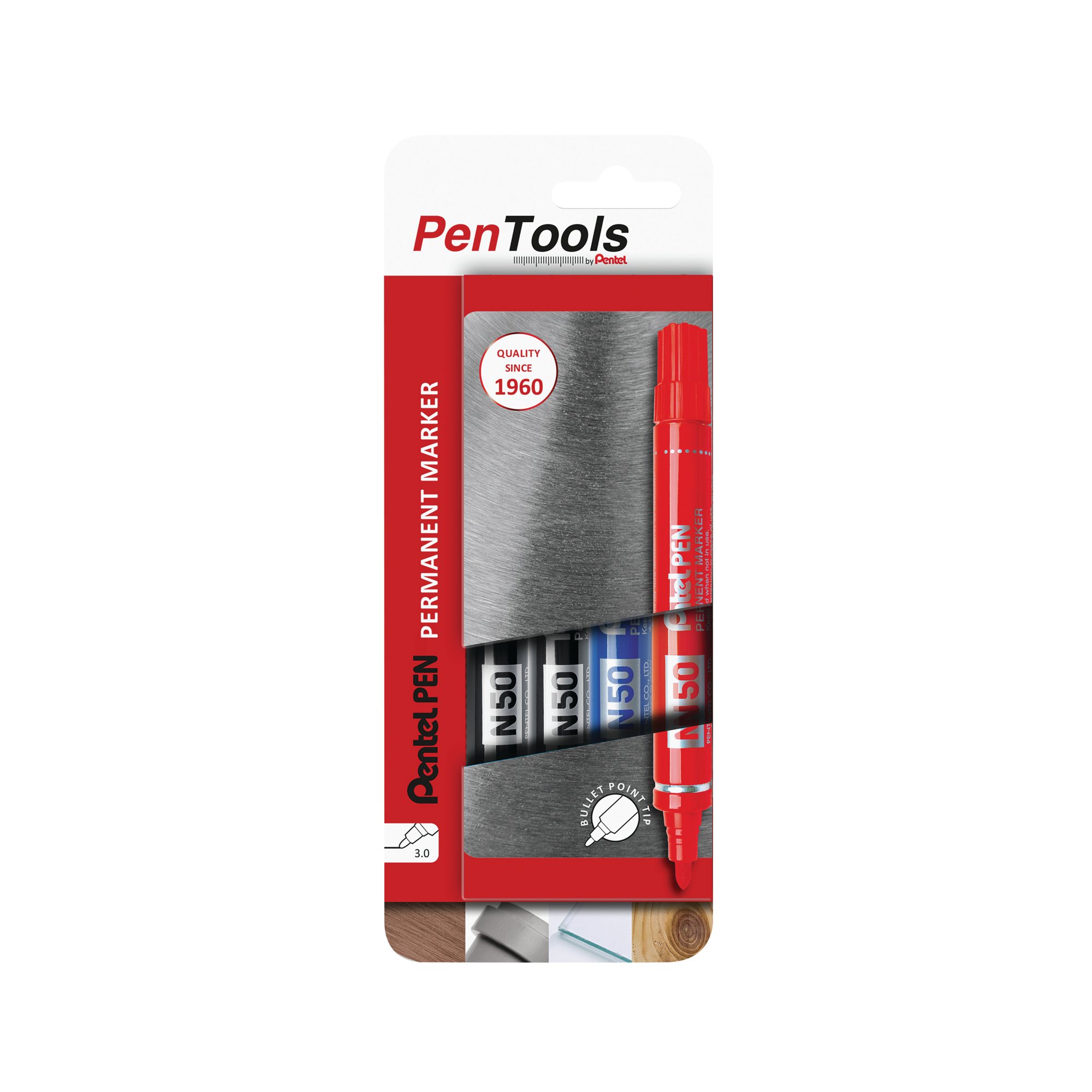 PENTEL N50 PERM MARKER BULL ASST PK4