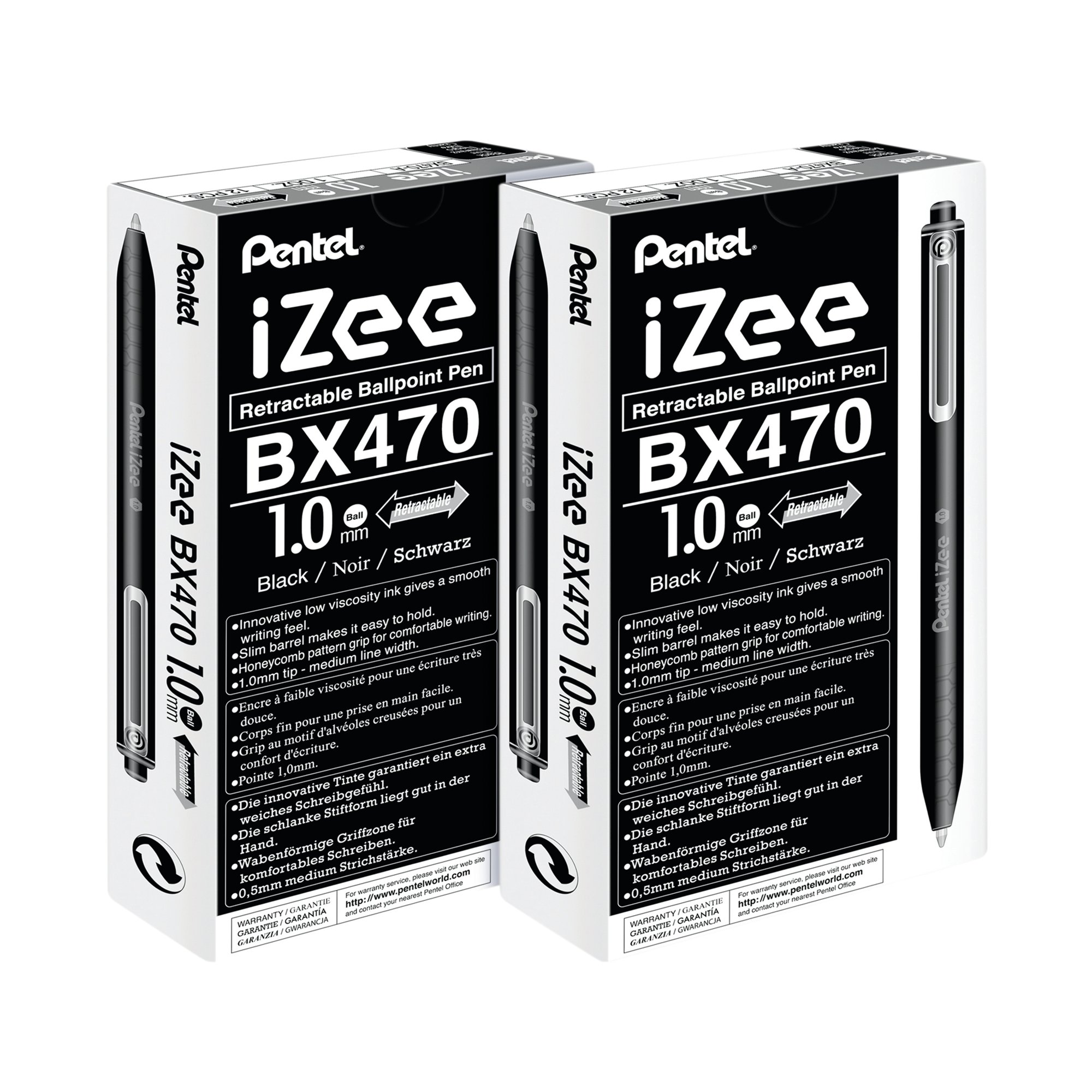 PENTEL IZEE R BPT 1.0 BLK PK12 2FOR1