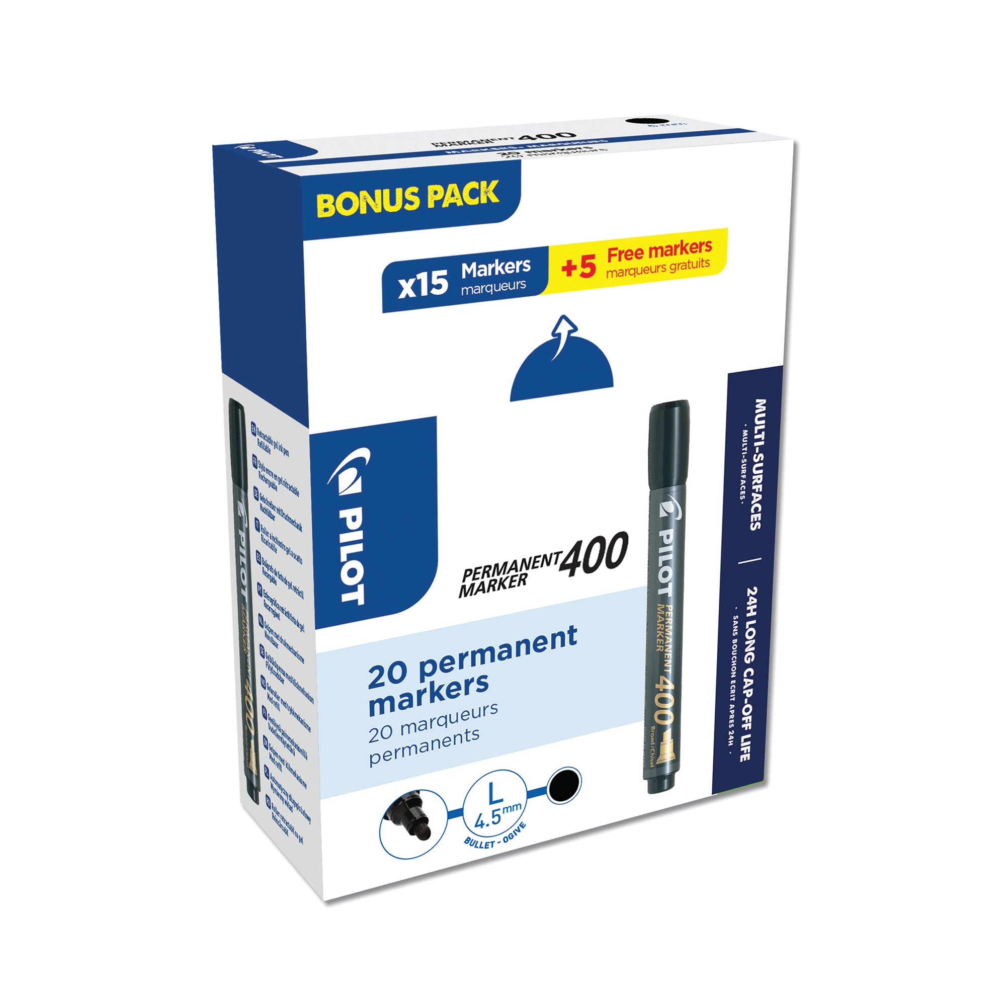 PILOT 400 CHISEL TIP MARKER BLK PK20