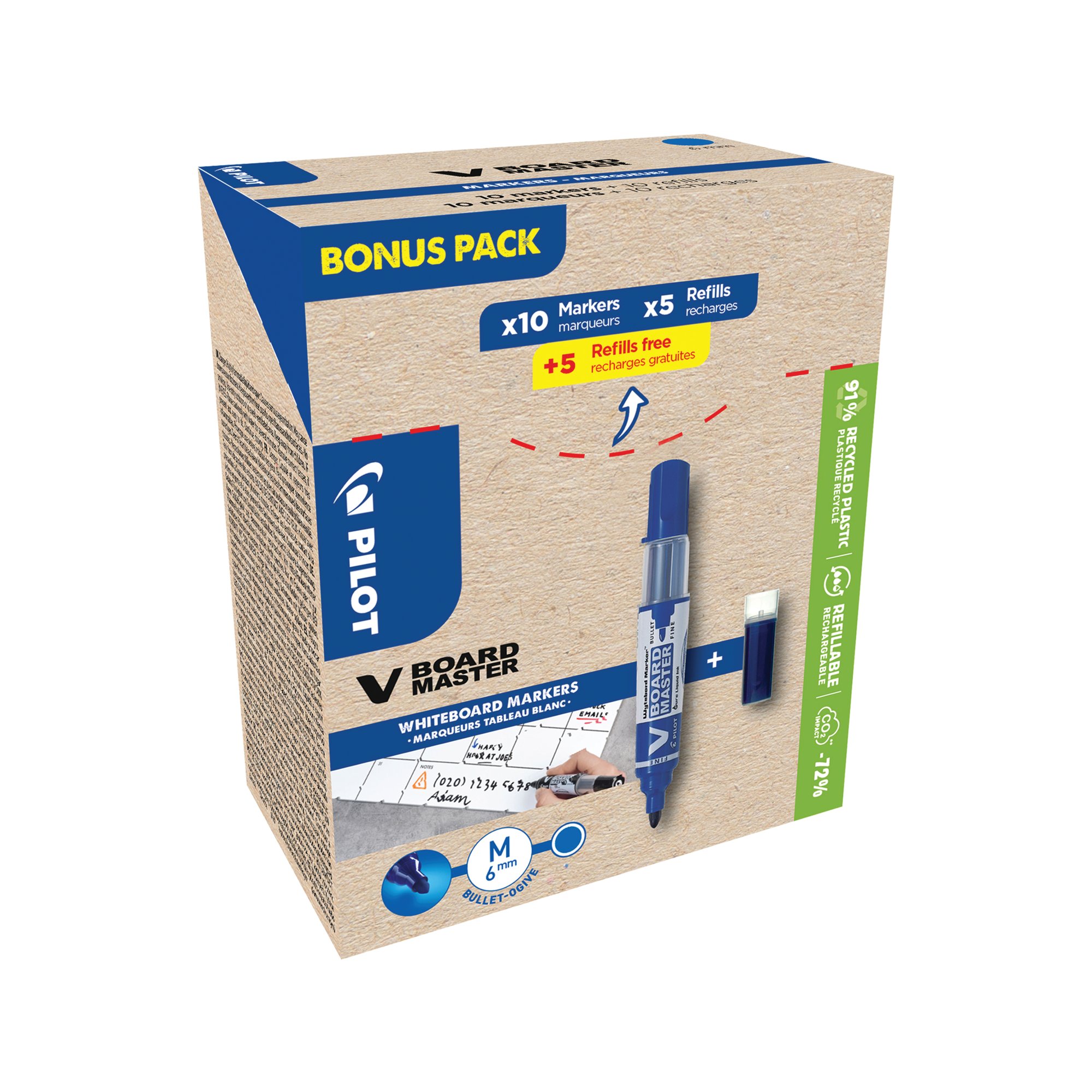 PILOT 10 MARKERS+10 REFILLS BLU PK20