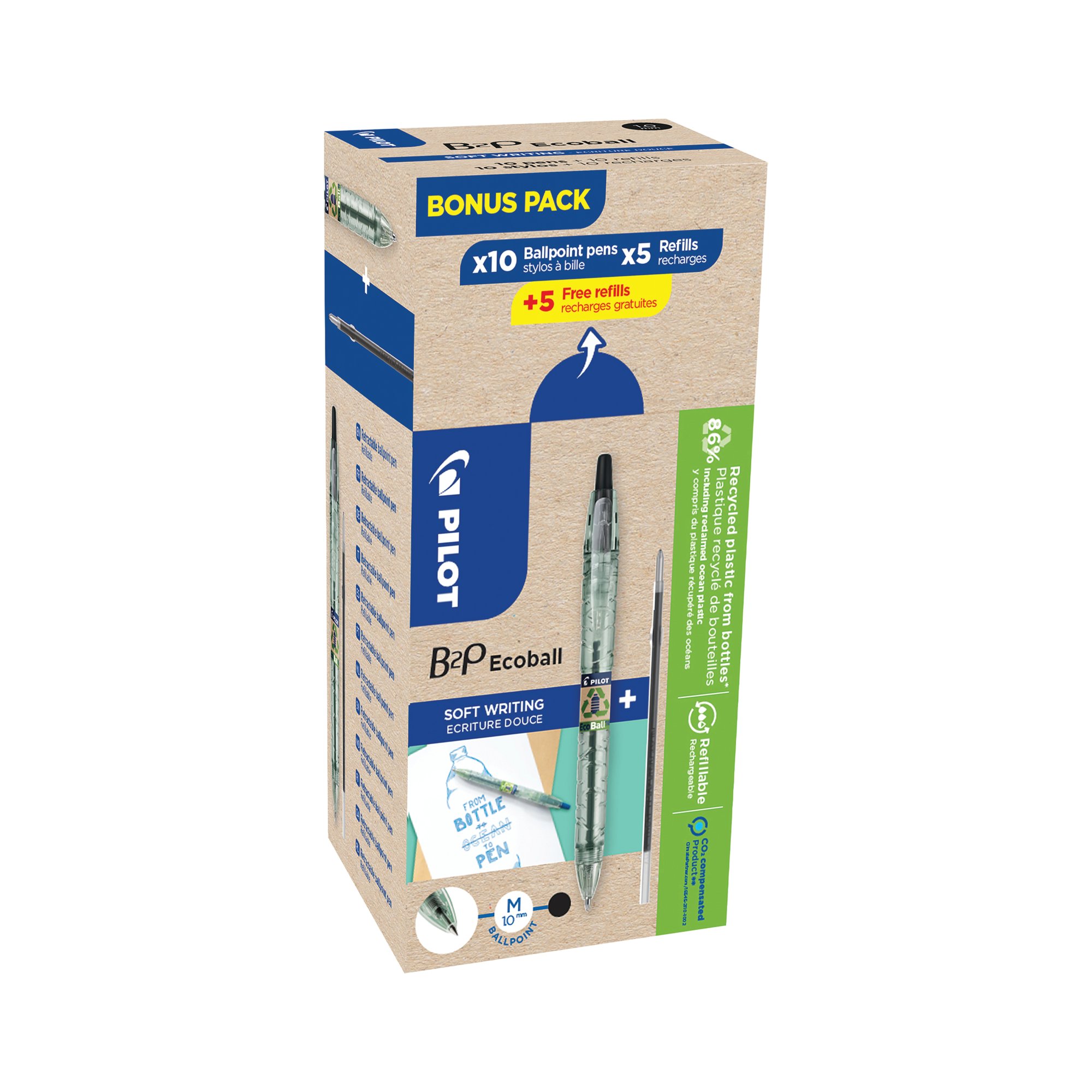PILOT B2P ECOBAL 10PEN/10REFL BK P20
