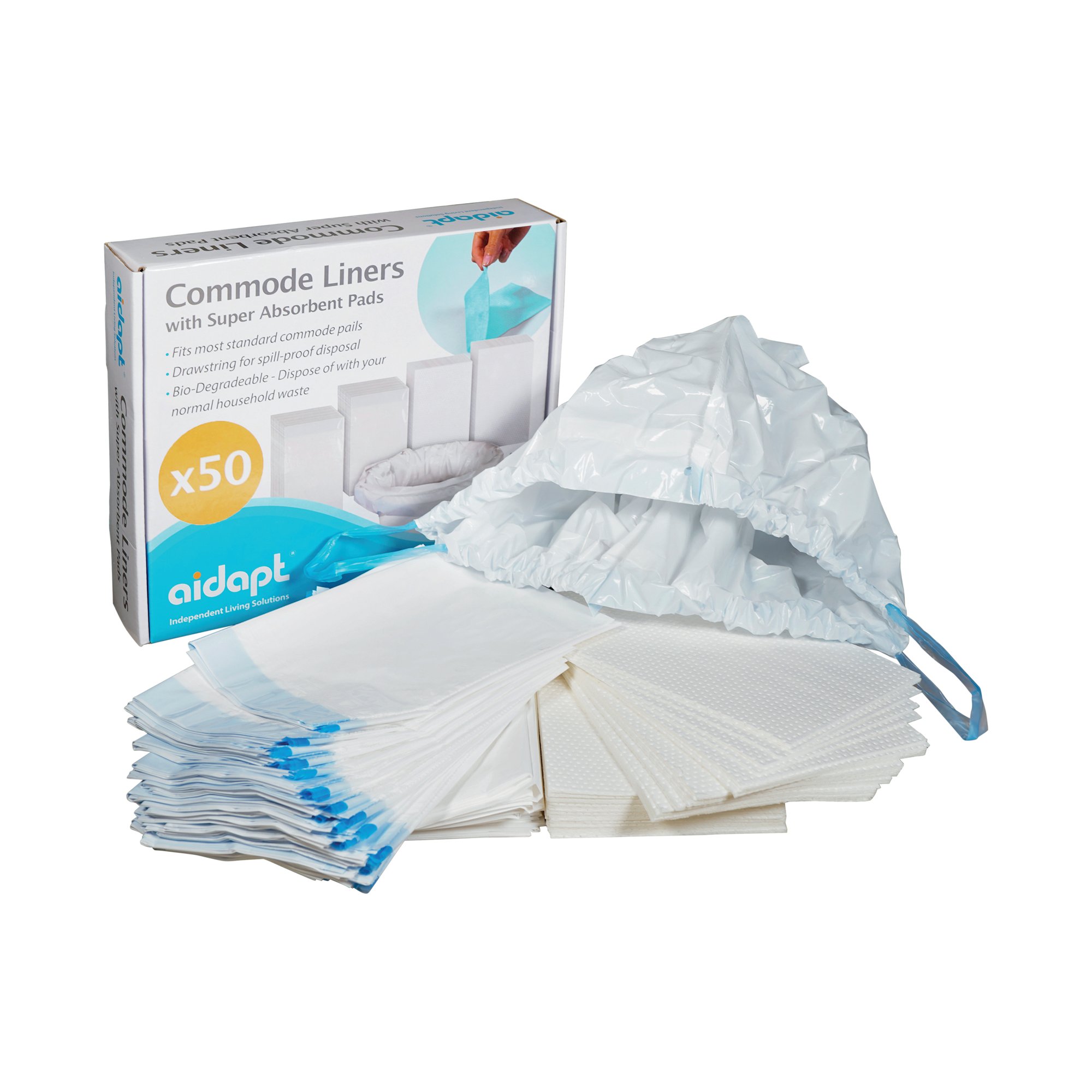 AIDAPT COMMODE LINERS W/PADS PK50