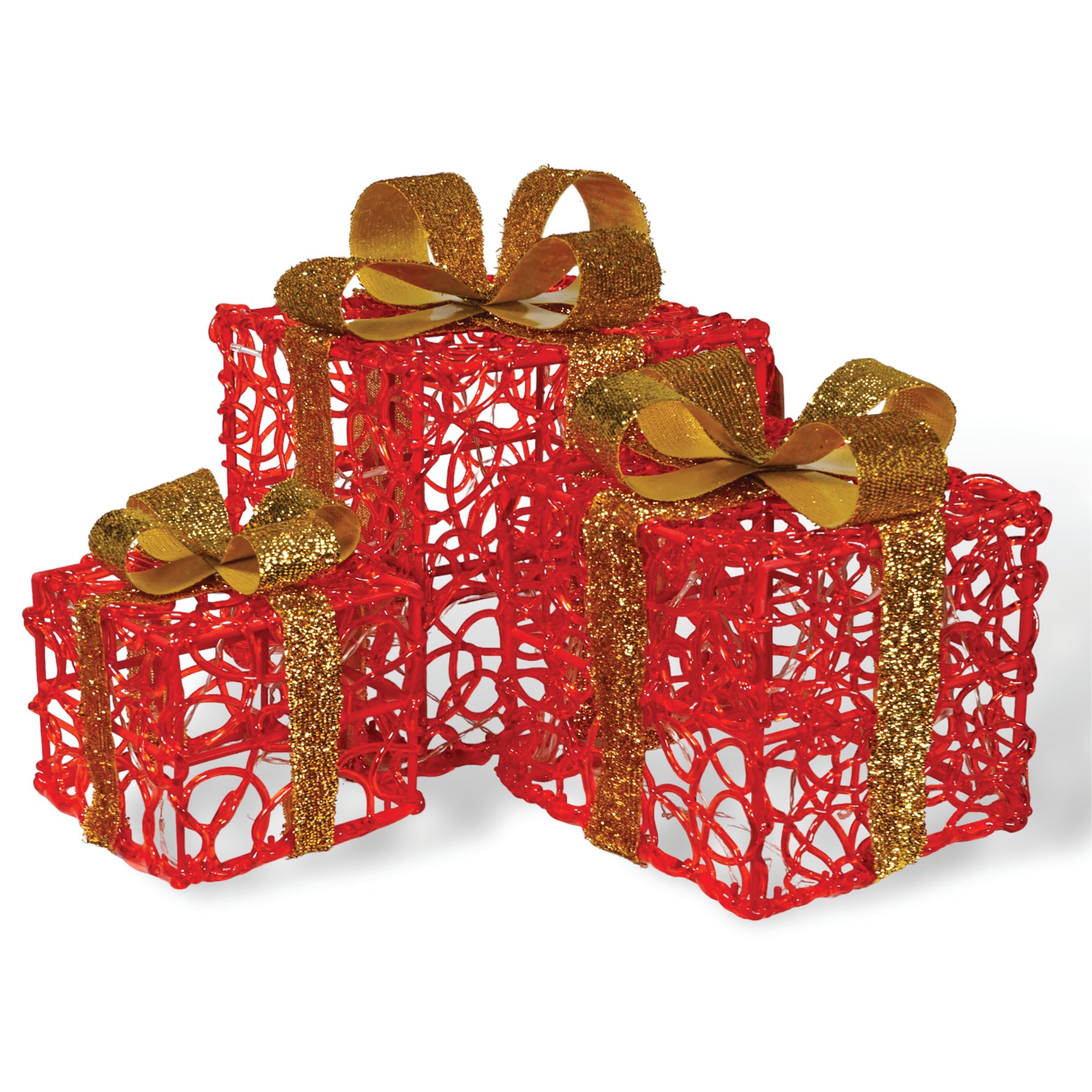 LED LIGHT UP XMAS PRESENTS RED PK3