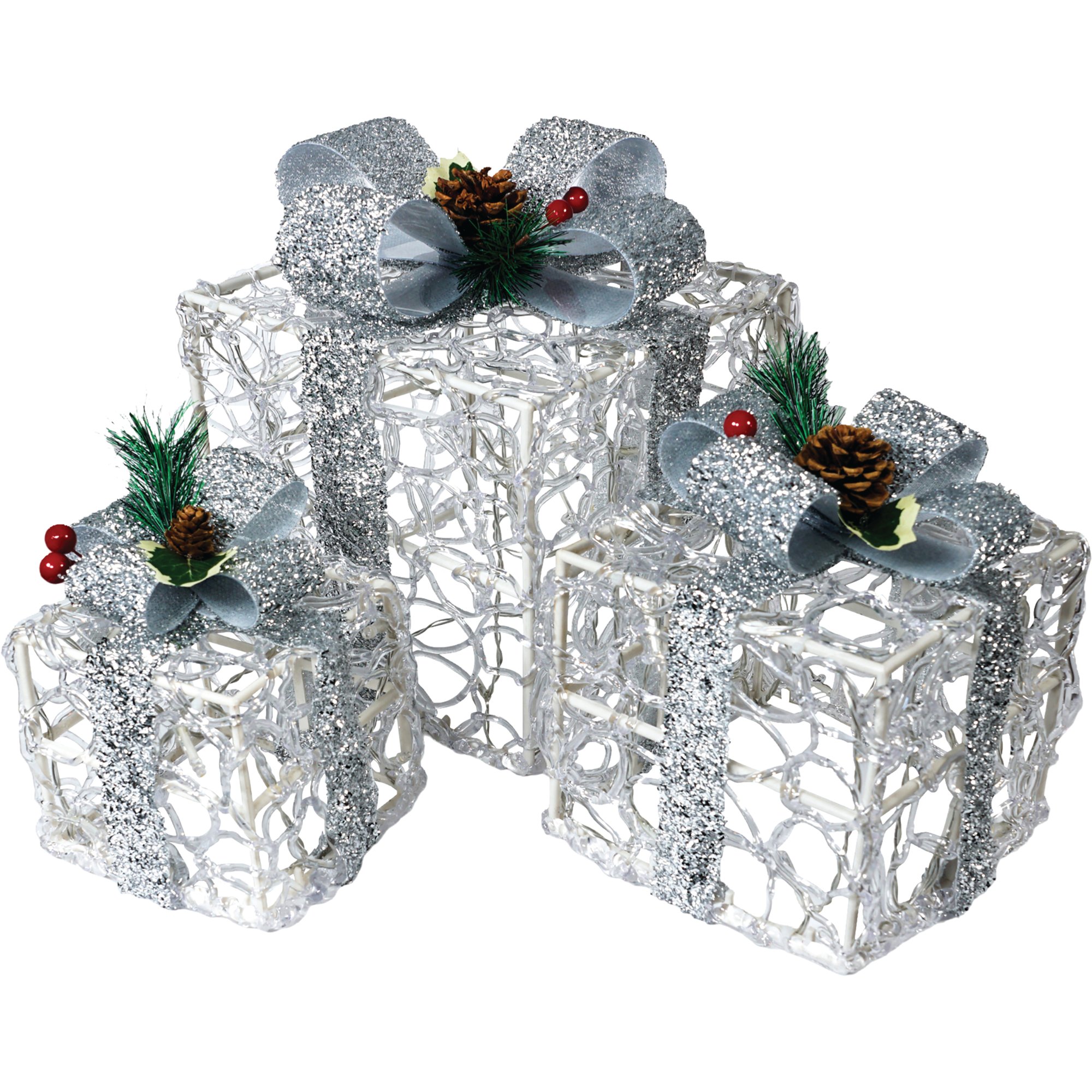 LED LIGHT UP XMAS PRESENTS SLV PK3