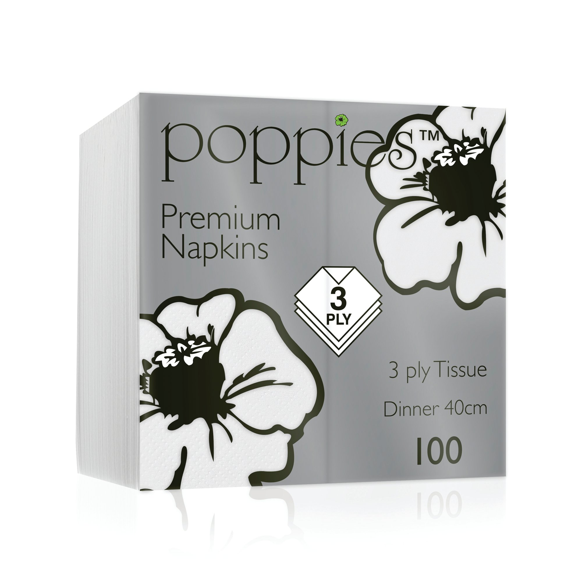 POPPIES 3-PLY NAP 8F 40CM WHT PK1000