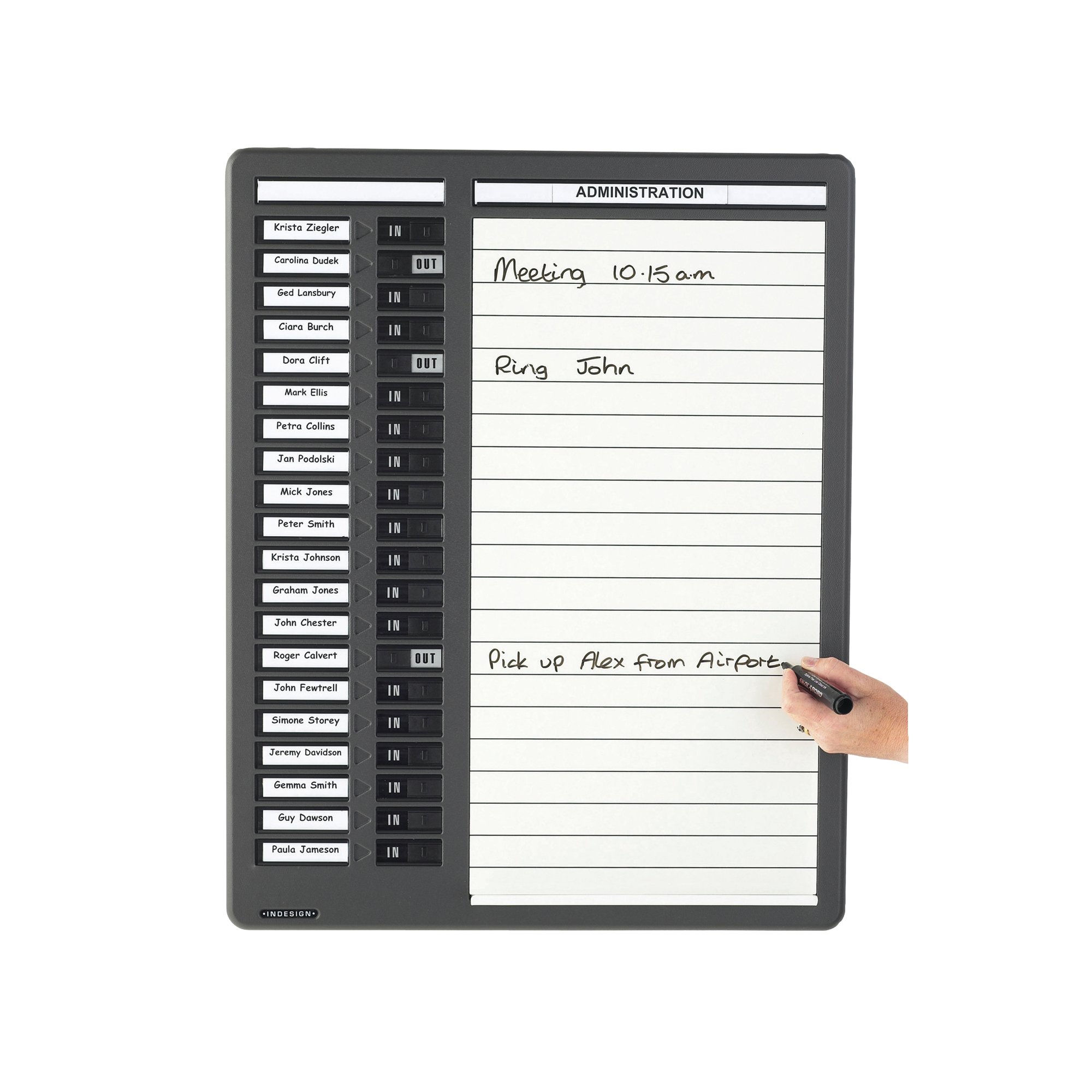 INDESIGN 20 NAMES IN/OUT DRYWIPE BRD