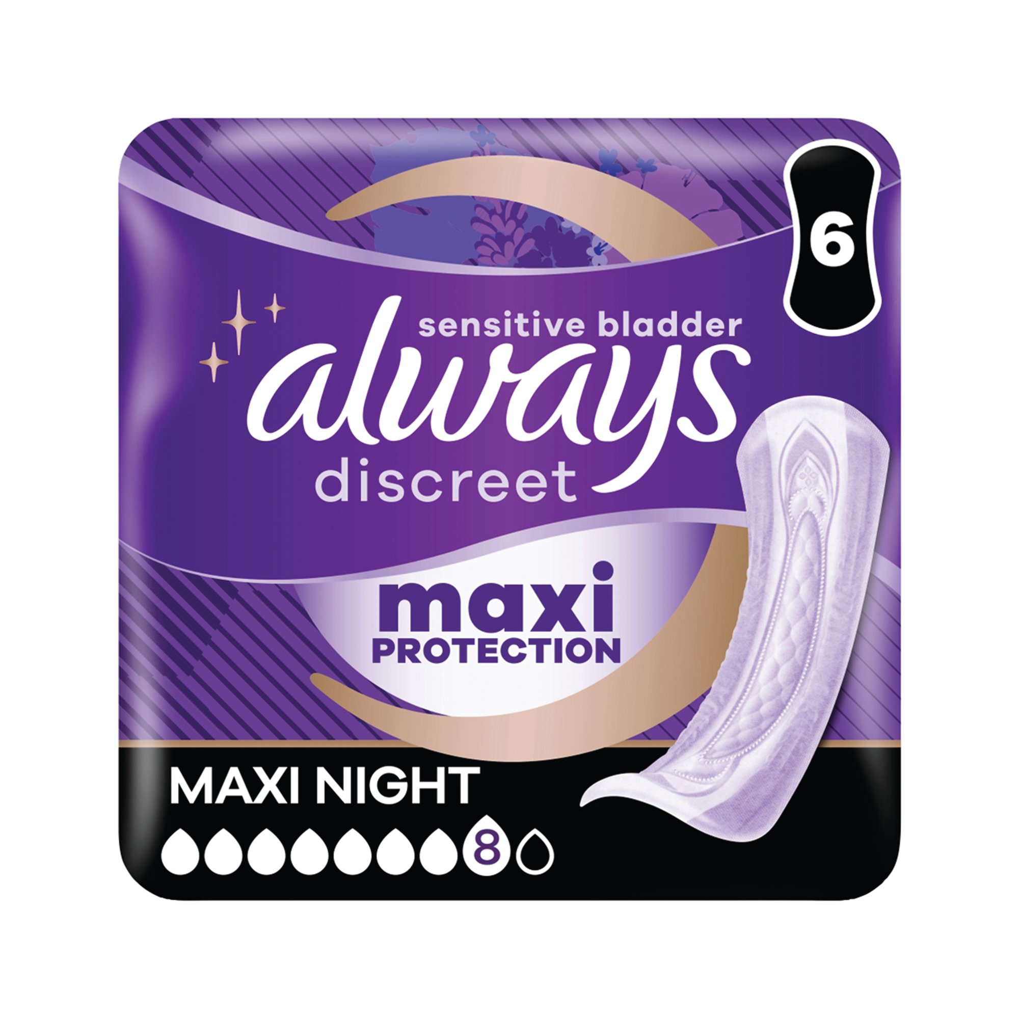 ALWAYS DISCREET PADS MAXI NIGHT PK6