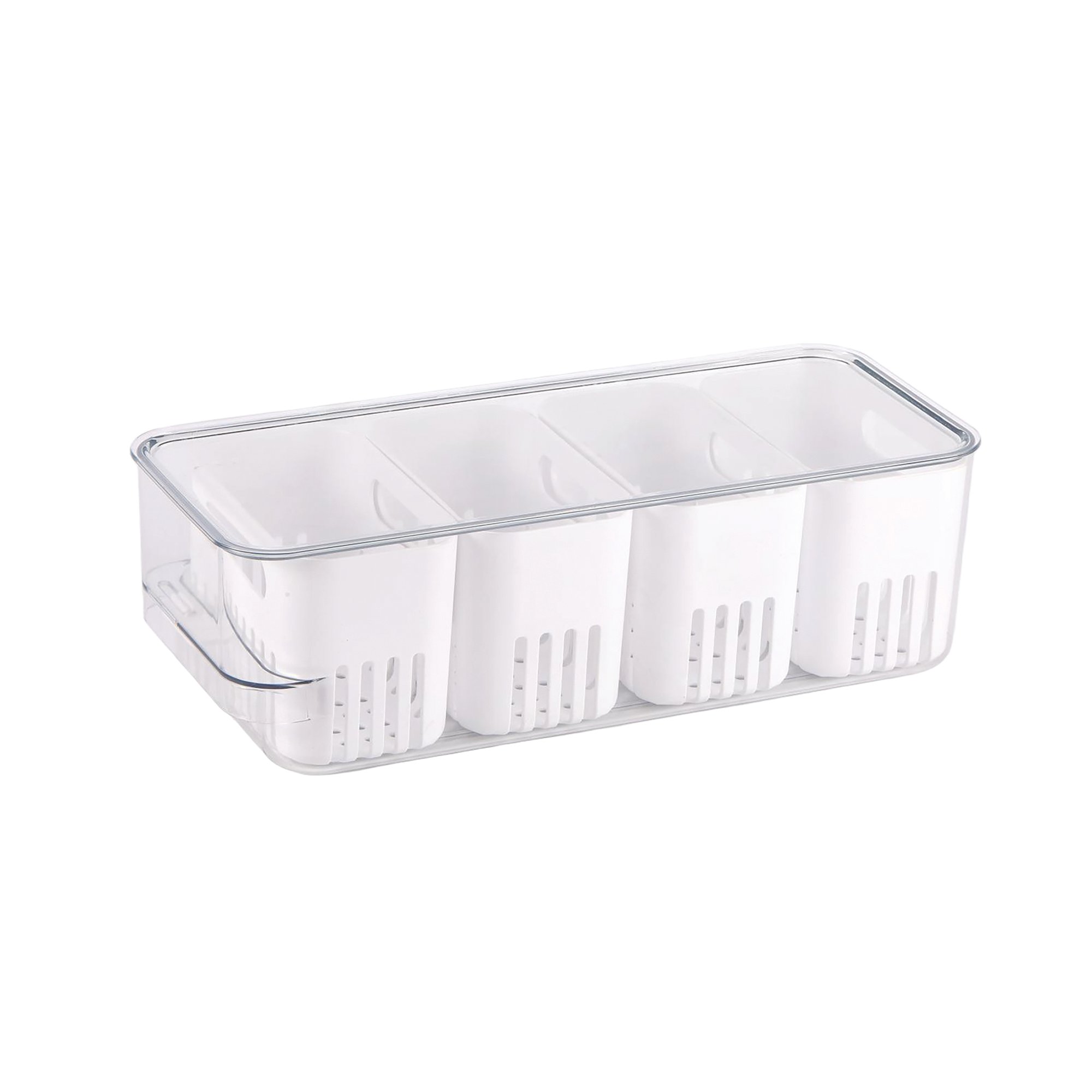 REFRIGERATOR BIN + LID 4 INSERTS CLR