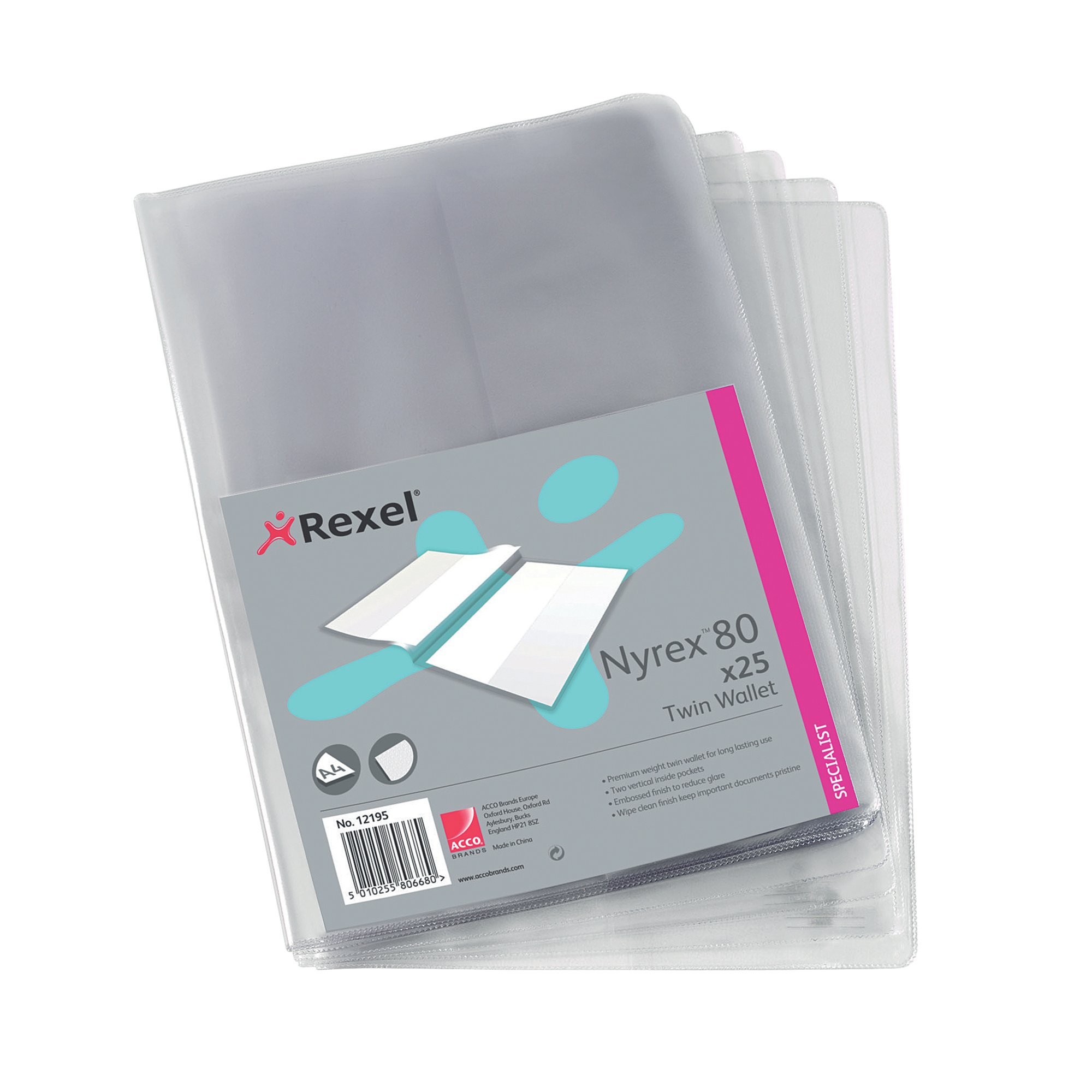 REXEL NYREX TWIN WALLET A4 CLR PK25